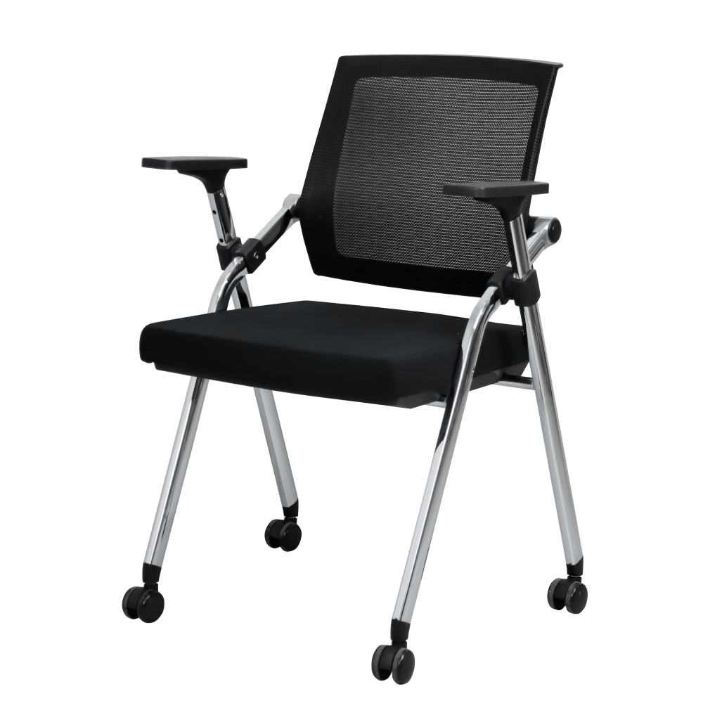 เก้าอี้สำนักงาน NSBOFFICE รุ่น RYKER ขาเหล็กชุบโครเมียม พับได้ สีดำ_0